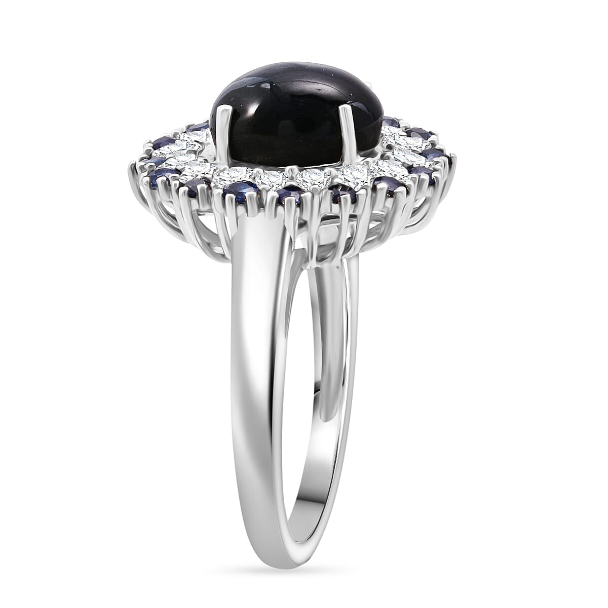 D'Joy Premium Blue Star Sapphire (DF) and Multi Gemstone 6.20 ctw Celestial Bloom Ring in Rhodium Over Sterling Silver (Size 7.0) image number 3