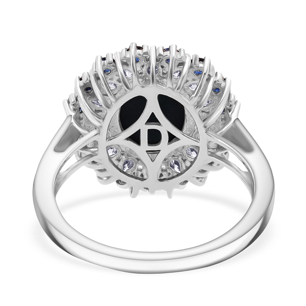 D'Joy Premium Blue Star Sapphire (DF) and Multi Gemstone 6.20 ctw Royal Double Halo Ring in Rhodium Over Sterling Silver (Size 8.0) image number 4