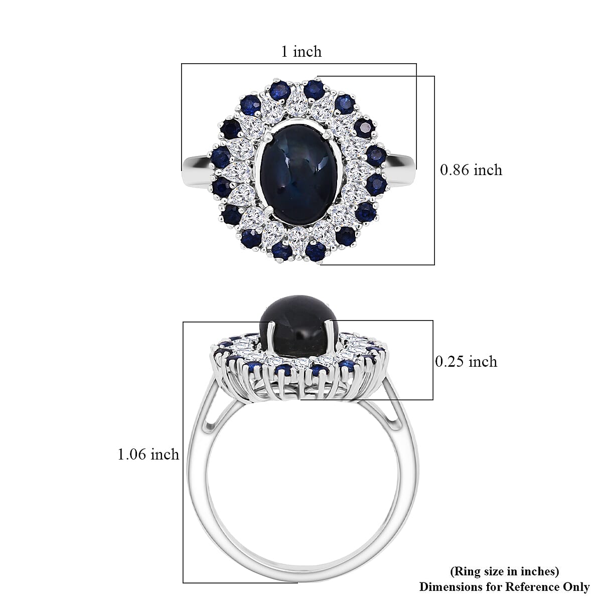 D'Joy Premium Blue Star Sapphire (DF) and Multi Gemstone 6.20 ctw Royal Double Halo Ring in Rhodium Over Sterling Silver (Size 9.0) image number 5