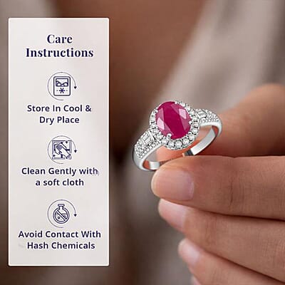 Luxoro AAA Montepuez Ruby, Diamond Halo Ring in 10K White Gold 3.50 ctw (Size 5.0)