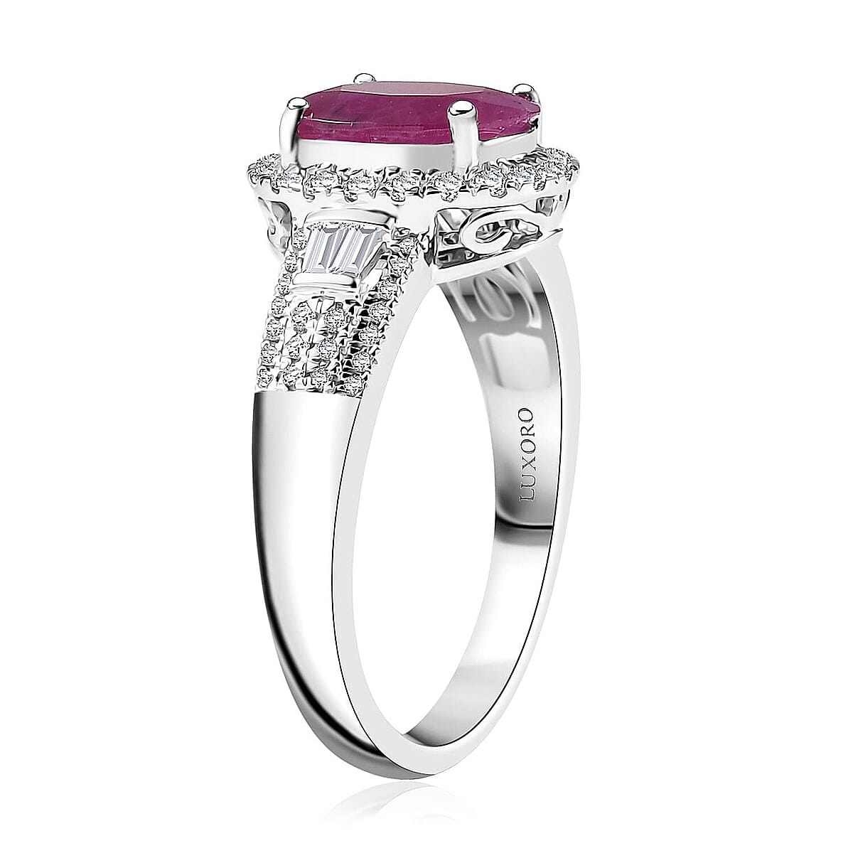 Luxoro 10K White Gold AAA Montepuez Ruby, Diamond (G-H, I2) (0.55 cts) Classic Halo Ring (Size 5.5) (4.30 g) 3.50 ctw image number 3