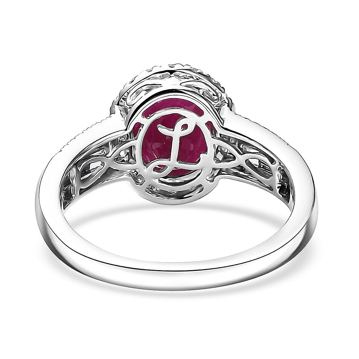 Luxoro 10K White Gold AAA Montepuez Ruby, Diamond (G-H, I2) (0.55 cts) Ring (Size 6.0) (4.29 g) 3.52 ctw image number 4
