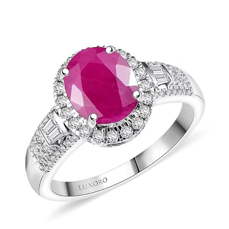 Luxoro AAA Montepuez Ruby, Diamond Halo Ring in 10K White Gold 3.50 ctw (Size 11.0)