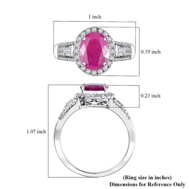 Luxoro AAA Montepuez Ruby, Diamond Halo Ring in 10K White Gold 3.50 ctw (Size 11.0)