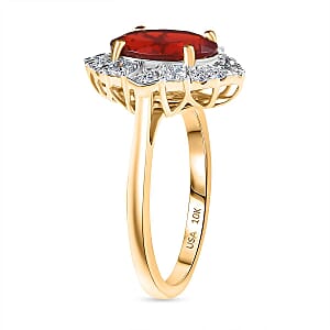 Luxuriant 10K Yellow Gold  AAA   Mexican Cherry Fire Opal ,  Lab Grown Diamond  GH, SI Solitaire Ring ,  Gold Wt. 2.9 g 2.21 ctw