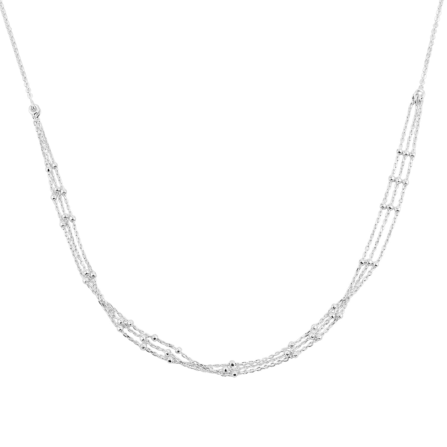 Sterling Silver 3 Row Station Necklace (24 Inches) (3 Grams)