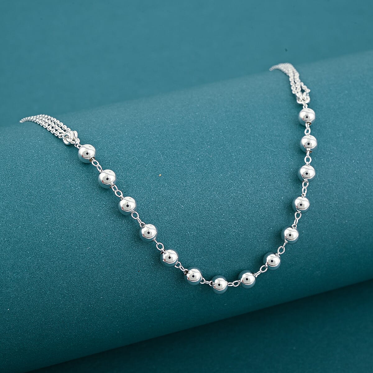 Sterling Silver Beaded Link Chain Necklace 24 Inches 4 Grams image number 1