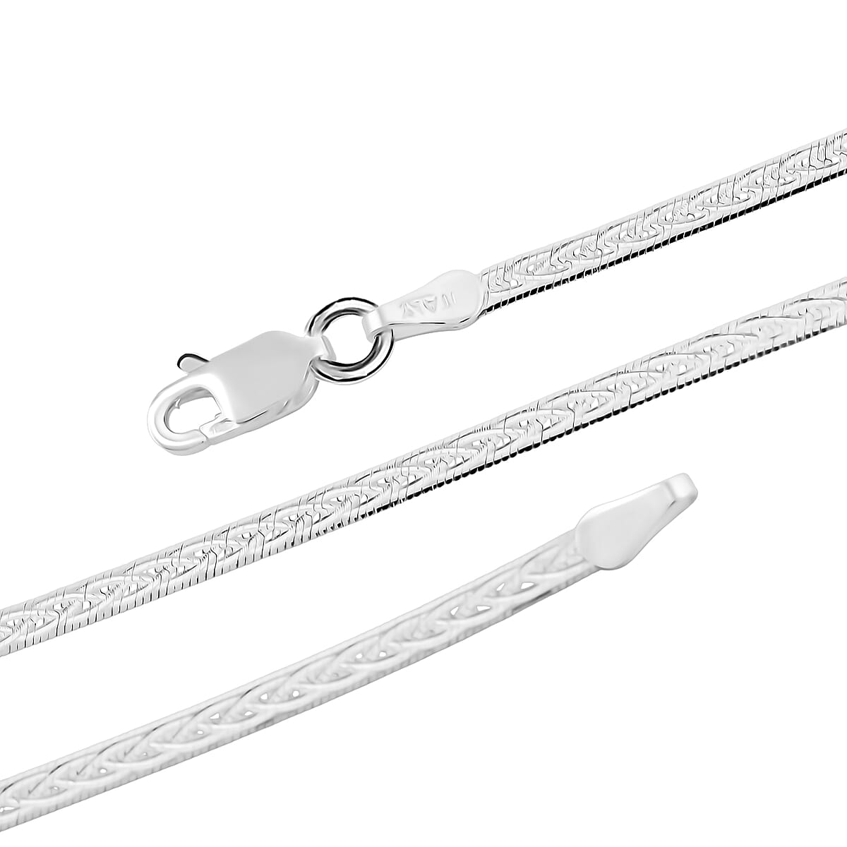 Sterling Silver Criss Cross Herringbone Chain Necklace 18 Inches 3.40 Grams image number 3
