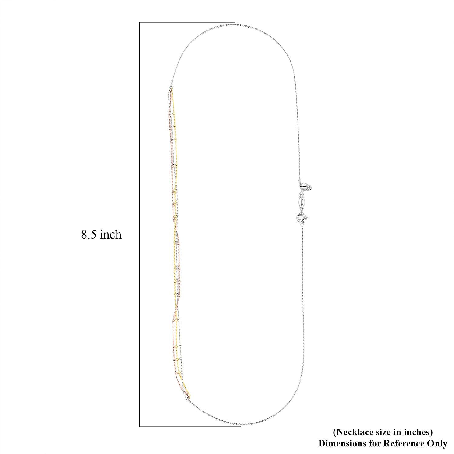14K YRG Over Sterling Silver 3 Row Station Necklace (24 Inches) (3 Grams)