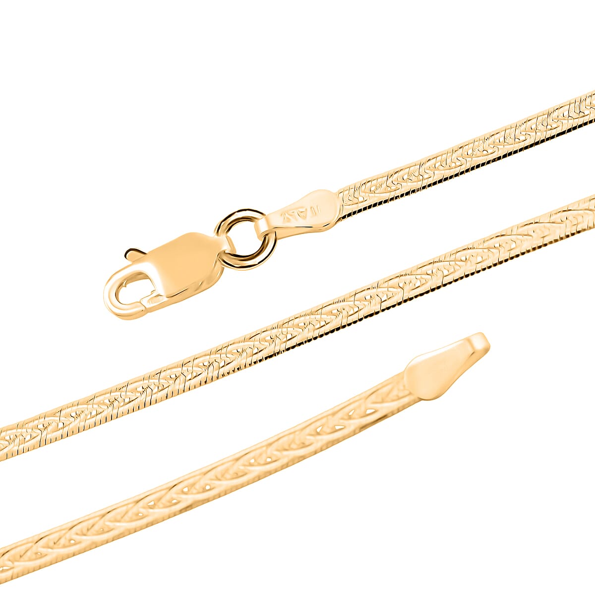14K Yellow Gold Over Sterling Silver Criss Cross Herringbone Chain Necklace 18 Inches 3.40 Grams image number 3