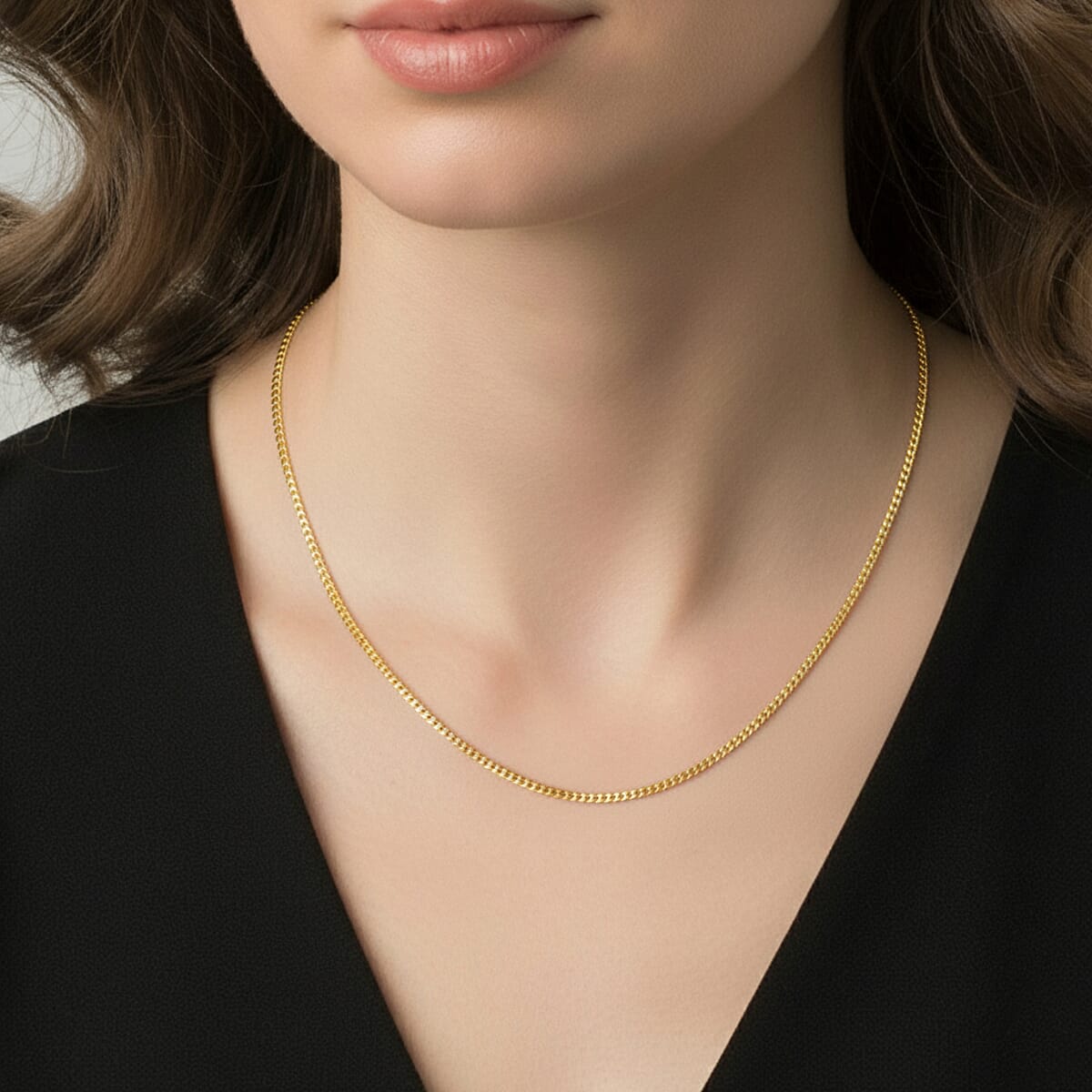 Doorbuster Flat Cuban Chain Necklace in 14K Yellow Gold Over Sterling Silver 4.10 Grams 24 Inches image number 2