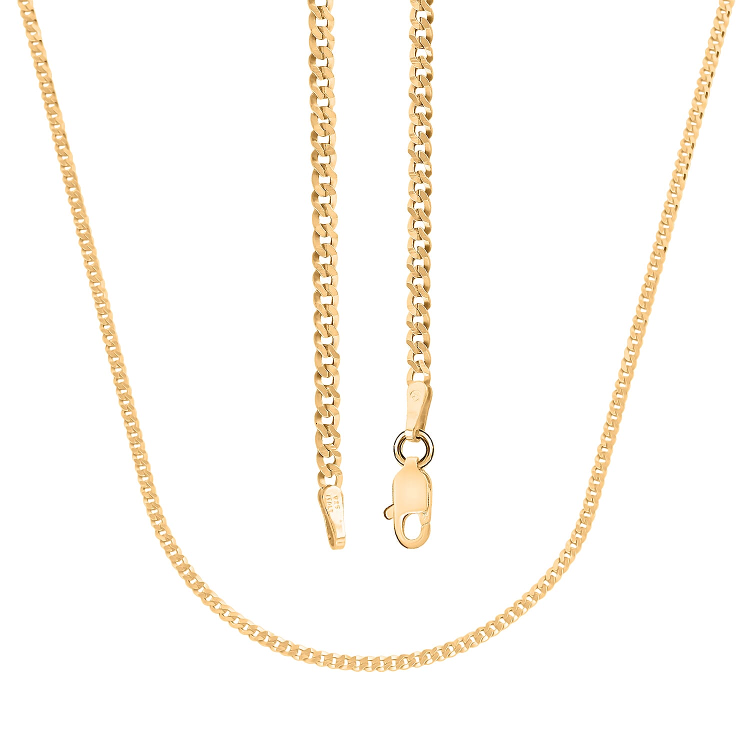  Flat Cuban Chain Necklace in 14K Yellow Gold Over Sterling Silver 4.10 Grams 24 Inches
