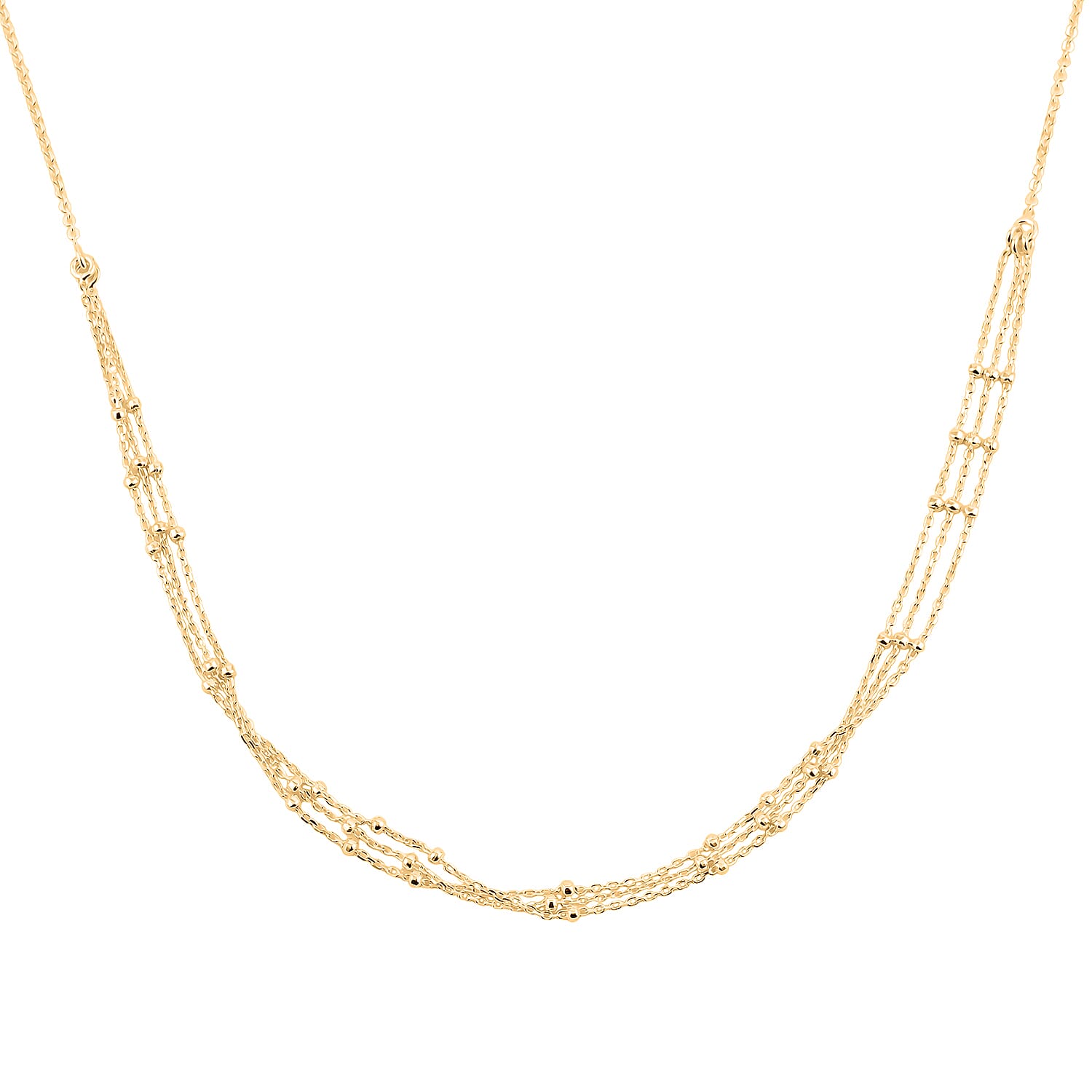 14K YG Over Sterling Silver 3 Row Station Necklace (24 Inches) (3.40 Grams)