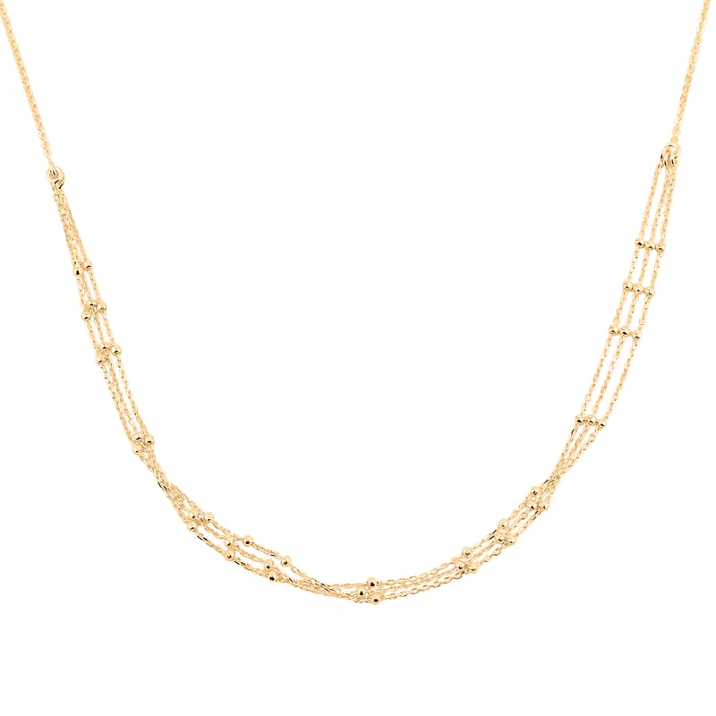 14K YG Over Sterling Silver 3 Row Station Necklace (24 Inches) (3.40 Grams)