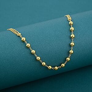 14K Yellow Gold Over Sterling Silver Beaded Link Chain Necklace 24 Inches 4 Grams