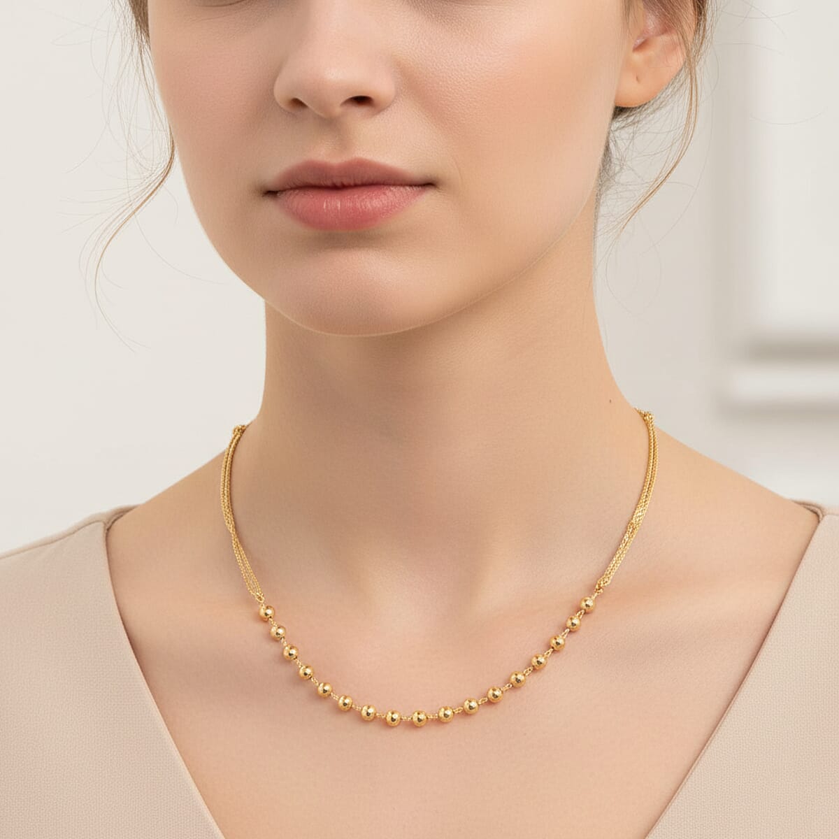 14K Yellow Gold Over Sterling Silver Beaded Link Chain Necklace 24 Inches 4 Grams image number 2