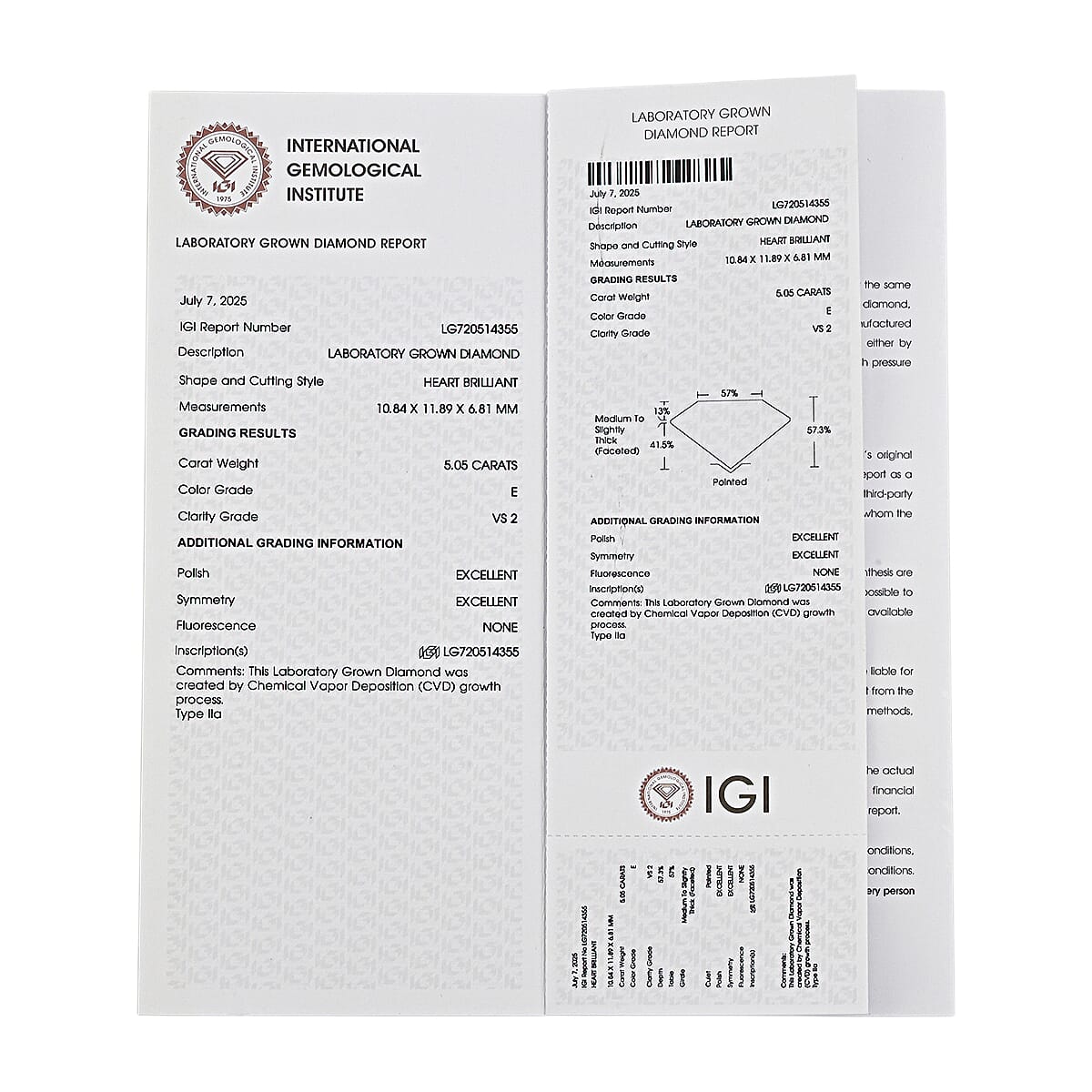 IGI Certified Luxuriant Lab Grown Diamond (Heart) (G, VS2) 5.00 ctw
