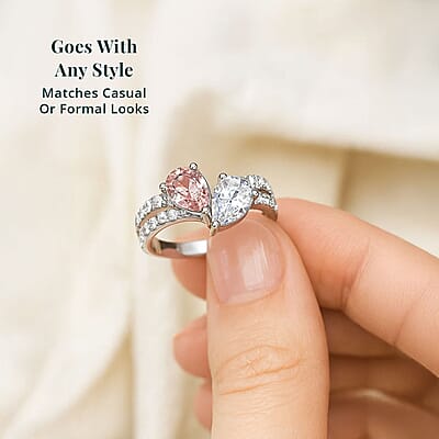 Luxuriant Lab Grown Pink Diamond, Lab Grown Diamond Promise Duo Ring in 14K White Gold 2.00 ctw (Size 10.0)