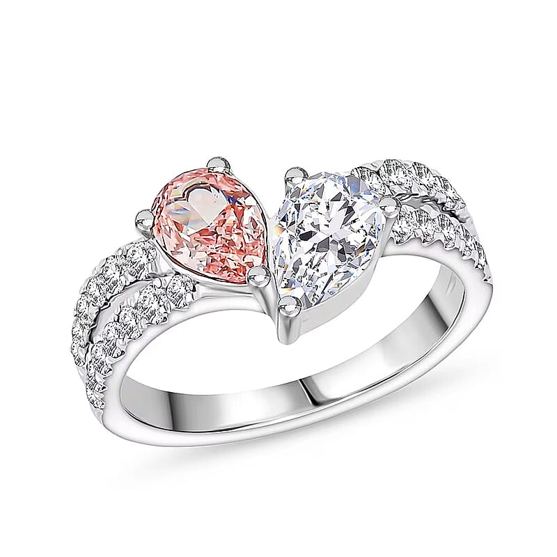 Luxuriant Lab Grown Pink Diamond, Lab Grown Diamond Promise Duo Ring in 14K White Gold 2.00 ctw (Size 6.0)
