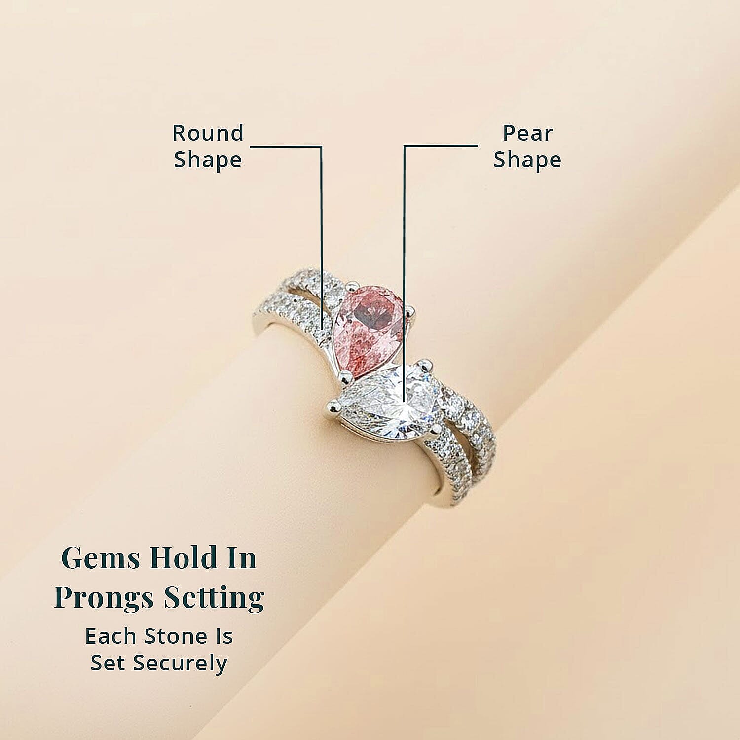 Luxuriant Lab Grown Pink Diamond, Lab Grown Diamond Promise Duo Ring in 14K White Gold 2.00 ctw (Size 6.0)