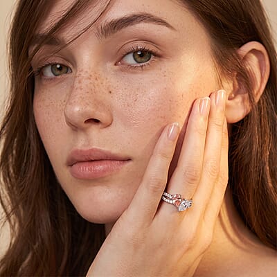 Luxuriant Lab Grown Pink Diamond, Lab Grown Diamond Promise Duo Ring in 14K White Gold 2.00 ctw (Size 7.0)