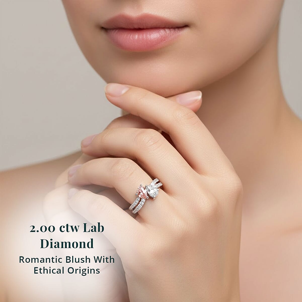 Luxuriant Lab Grown Pink Diamond, Lab Grown Diamond Promise Duo Ring in 14K White Gold 2.00 ctw (Size 9.0) image number 1