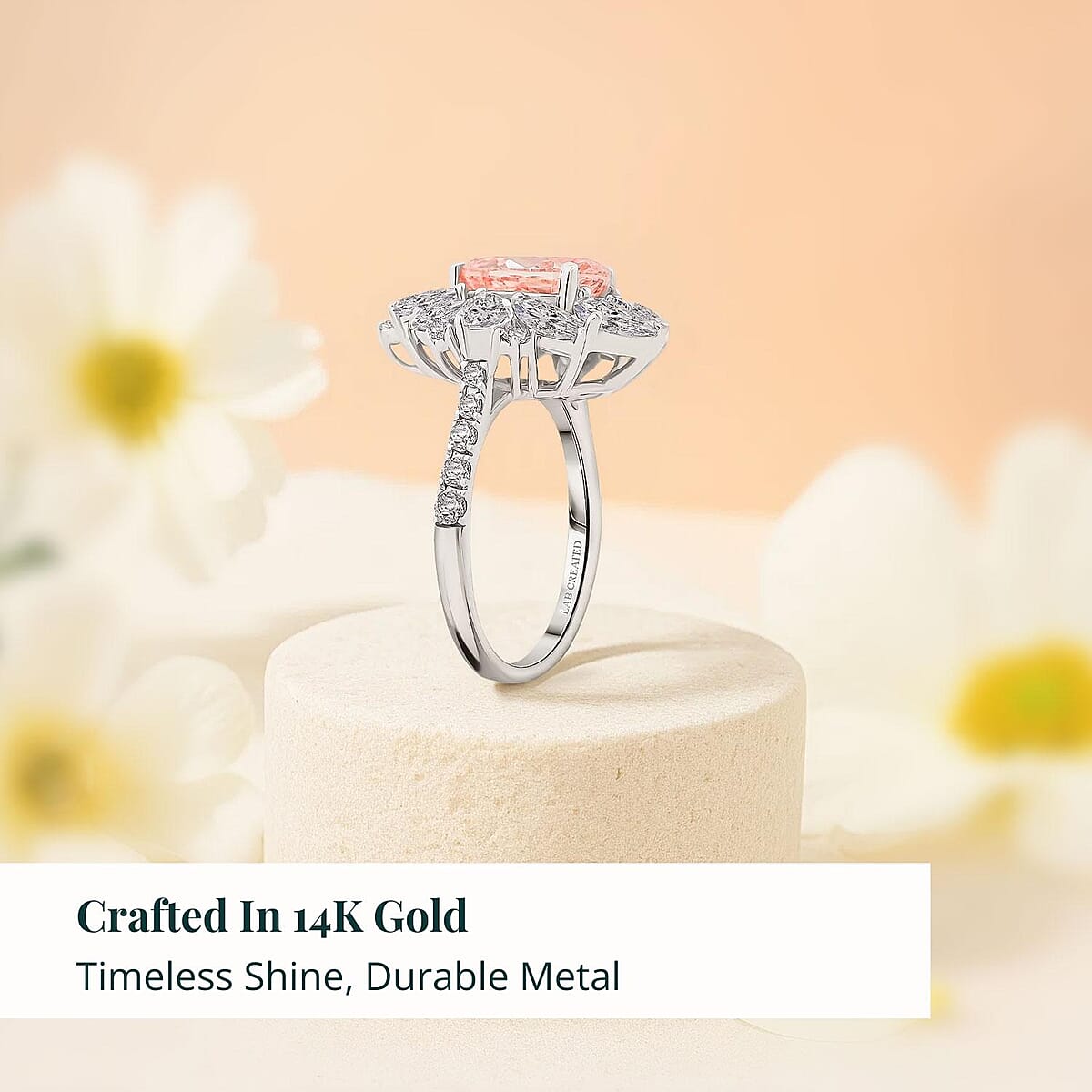 Luxuriant Lab Grown Pink Diamond and Lab Grown Diamond VS2 4.50 ctw Ring in 14K White Gold (Size 8.5) 5.05 Grams image number 2