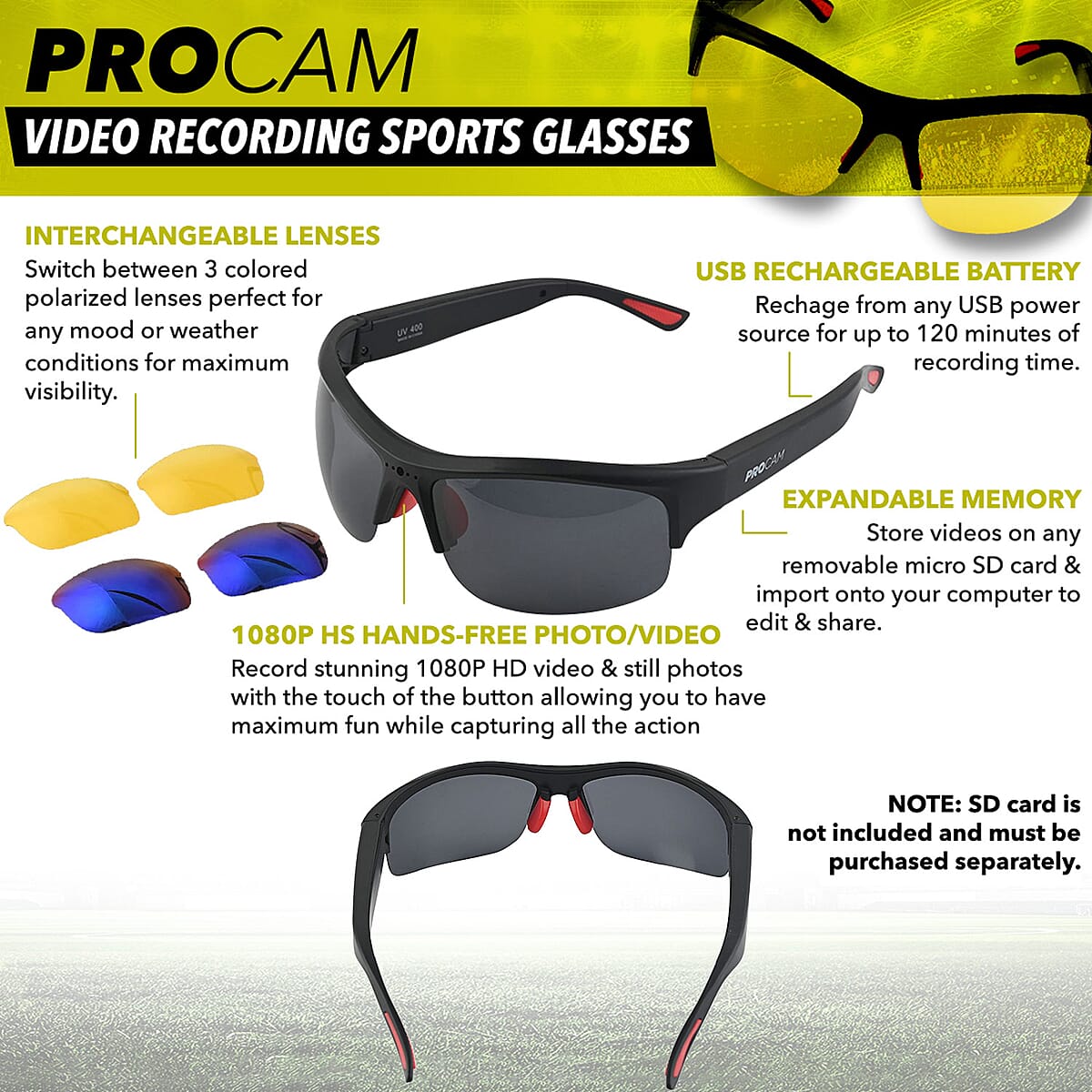 Closeout Procam Video Recording Sports Glasses - 3Pcs image number 2
