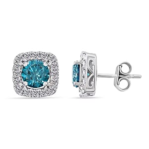 Luxuriant Lab Grown Blue Diamond (IR) and Lab Grown Diamond VS-SI 2.00 ctw Earrings in 14K White Gold