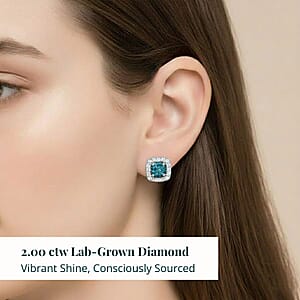 Luxuriant Lab Grown Blue Diamond (IR) and Lab Grown Diamond VS-SI 2.00 ctw Earrings in 14K White Gold