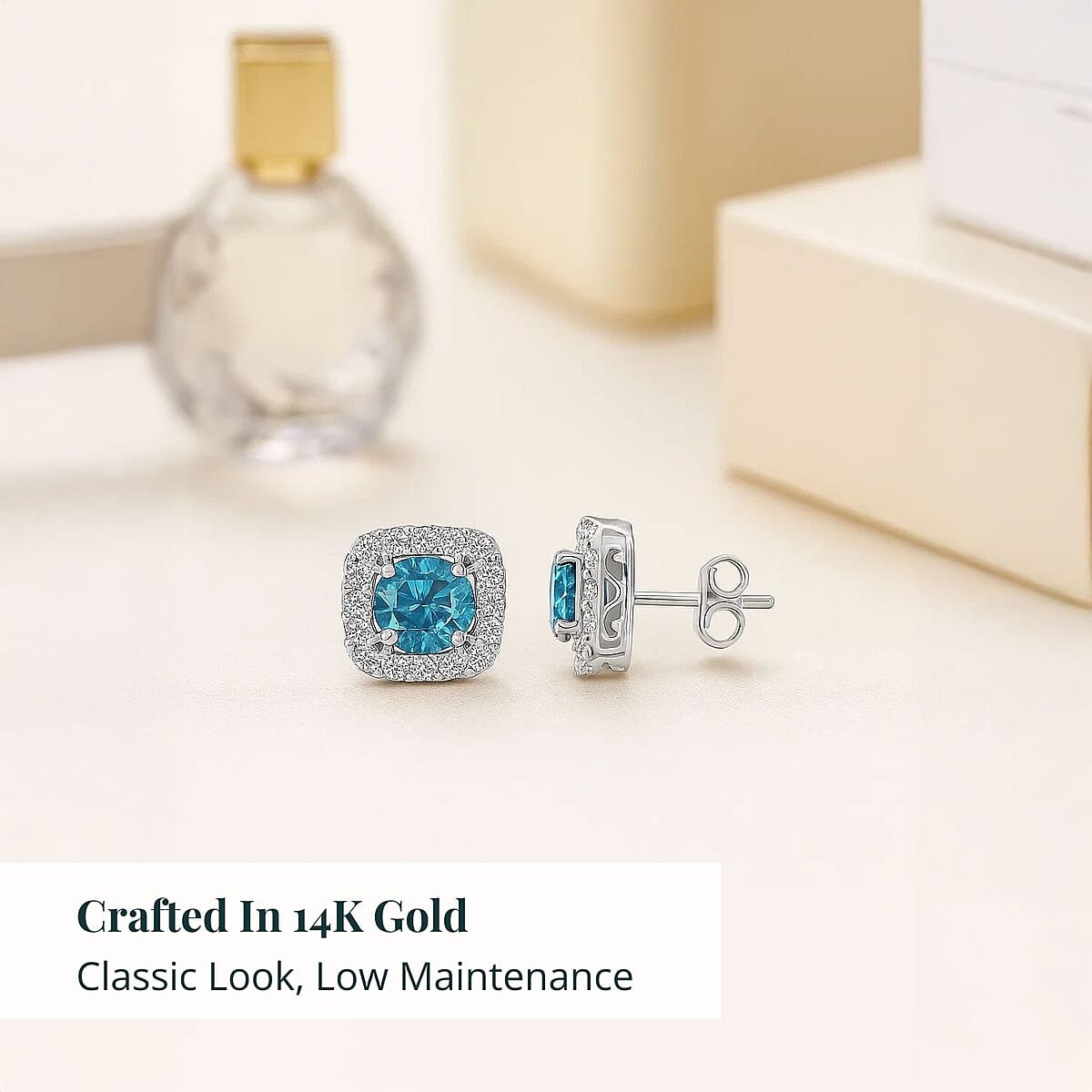 Luxuriant Lab Grown Blue Diamond (IR) and Lab Grown Diamond VS-SI 2.00 ctw Earrings in 14K White Gold image number 2