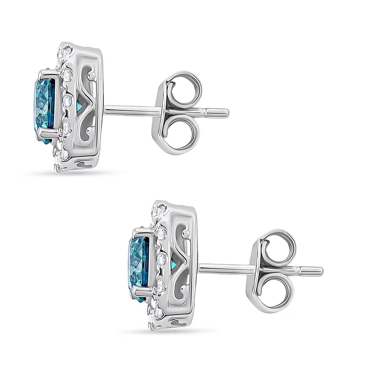 Luxuriant Lab Grown Blue Diamond (IR) and Lab Grown Diamond VS-SI 2.00 ctw Earrings in 14K White Gold image number 7