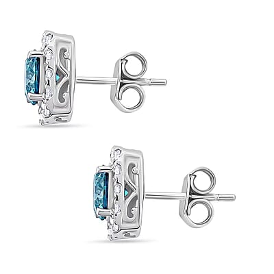 Luxuriant Lab Grown Blue Diamond (IR) and Lab Grown Diamond VS-SI 2.00 ctw Earrings in 14K White Gold