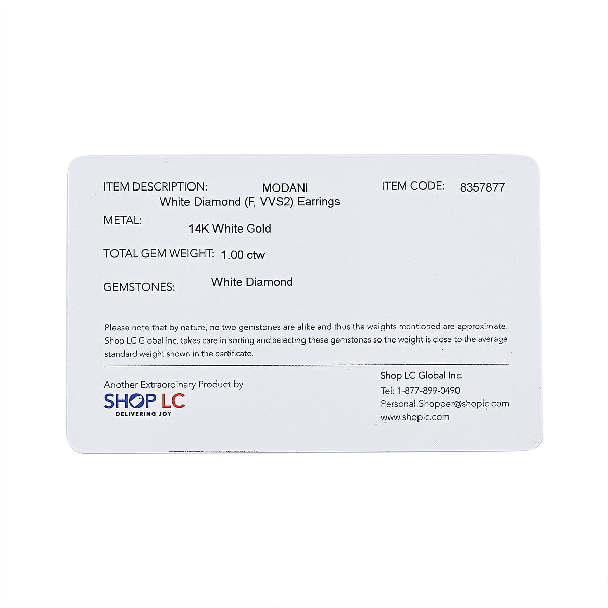 Modani White Diamond F VVS2 1.00 ctw Earrings in 14K White Gold image number 5