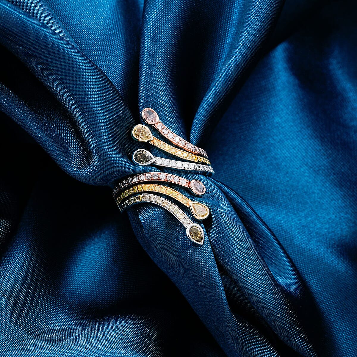 Pre Black Friday Deal Modani Closeout 14K Tri-Color Gold Multi Color Diamond (SI) Ring (Size 6.0) (4.65 g) 1.23 ctw image number 1