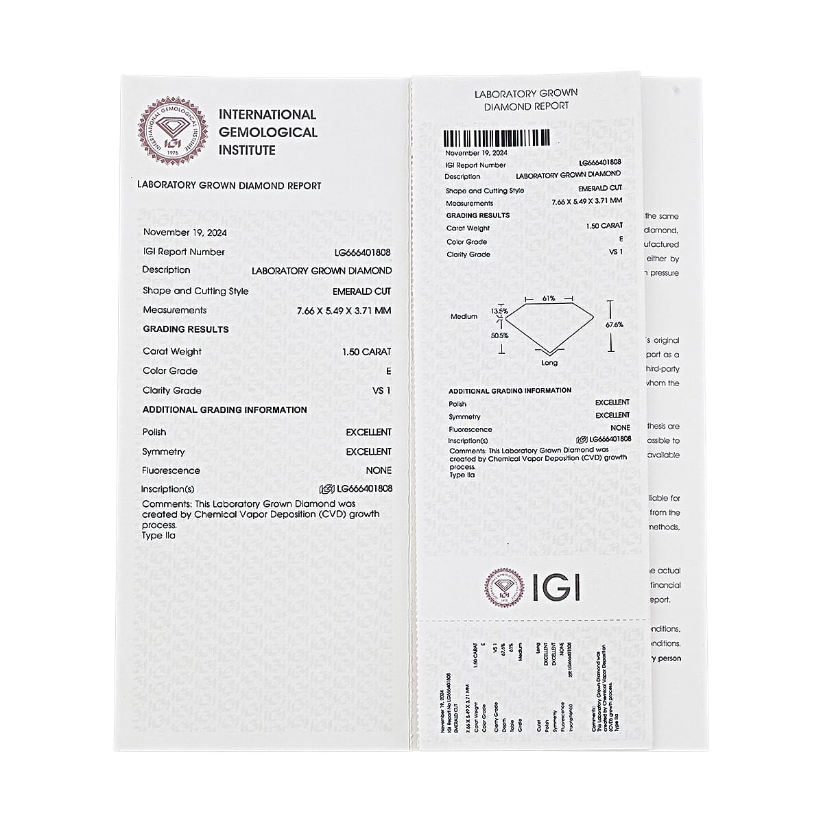 IGI Certified Luxuriant Lab Grown Diamond (Emerald) (E VS2) 1.50 ctw