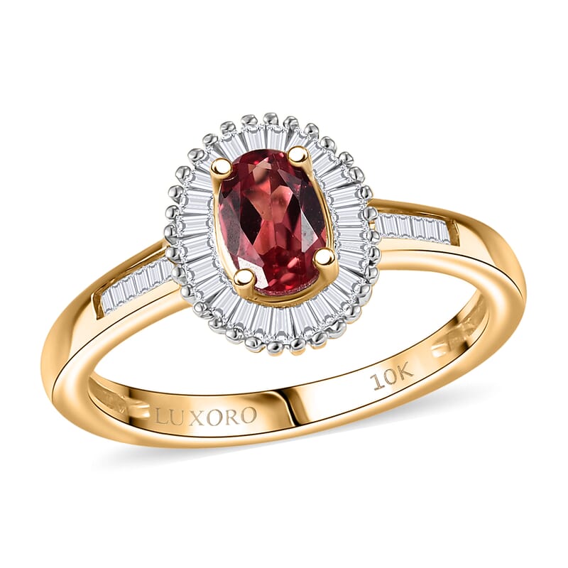 Luxoro Padparadscha Sapphire, Diamond Sunburst Ring in 10K Yellow Gold 0.90 ctw (Size 6.0)