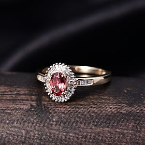Luxoro Padparadscha Sapphire, Diamond Sunburst Ring in 10K Yellow Gold 0.90 ctw (Size 6.0)