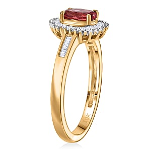 Luxoro Padparadscha Sapphire, Diamond Sunburst Ring in 10K Yellow Gold 0.90 ctw (Size 6.0)