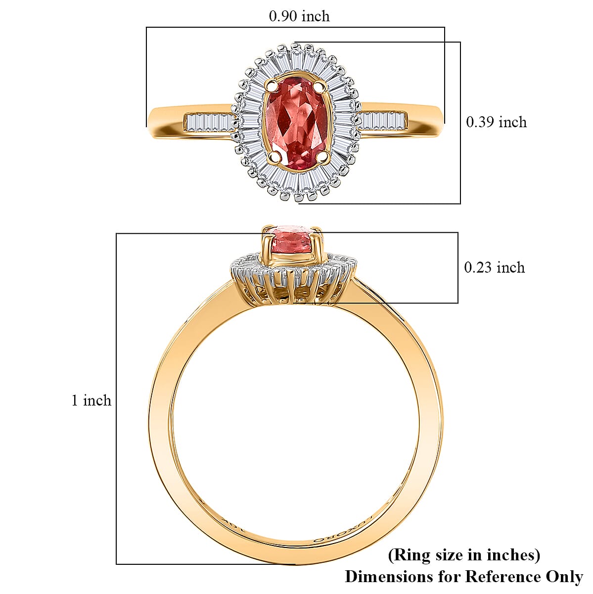 Luxoro Premium Padparadscha Sapphire and Diamond I2 0.90 ctw Sunburst Blaze Ring in 10K Yellow Gold (Size 6.0) image number 5