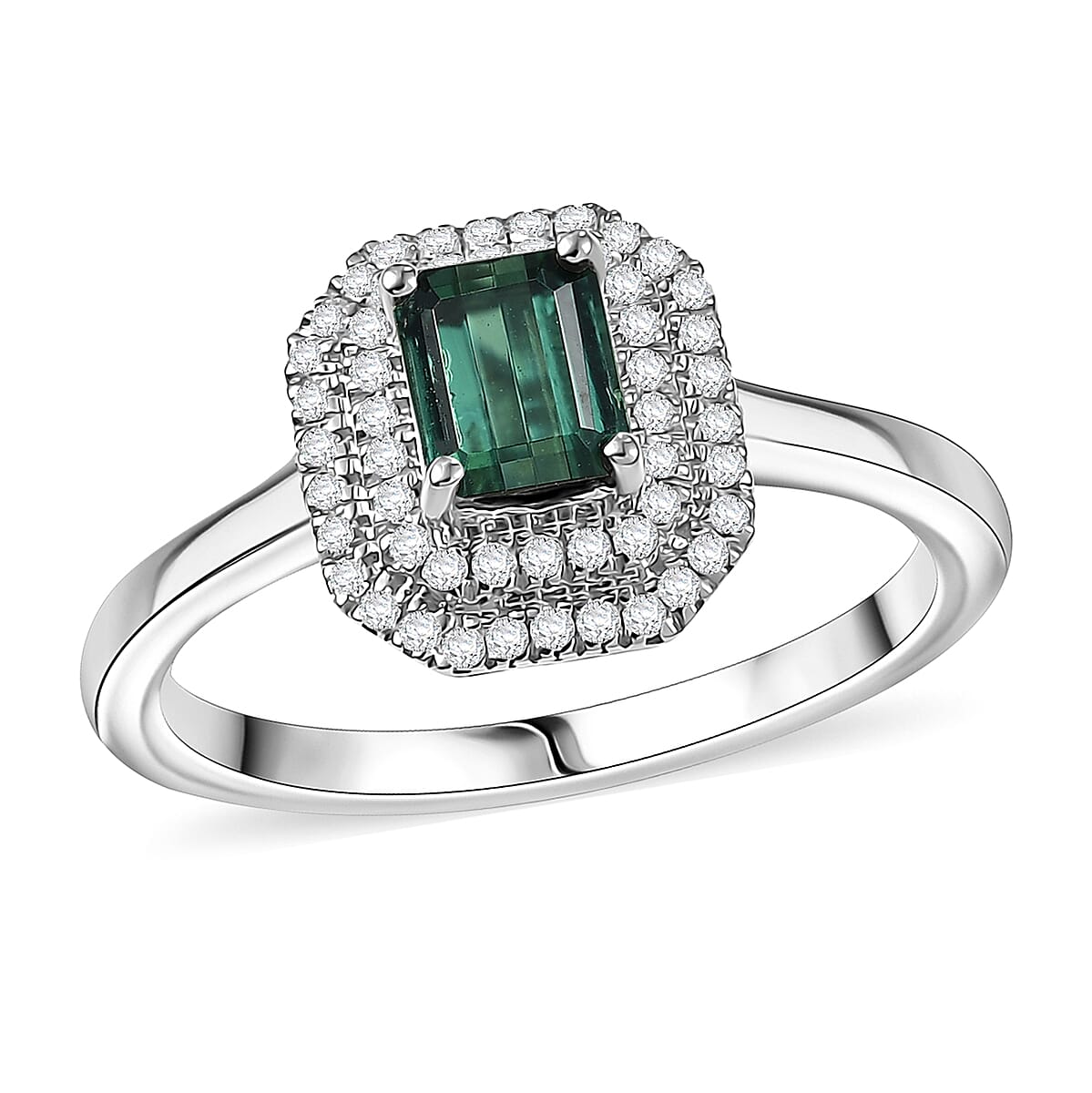 D'Joy Premium Pirineu Lagoon Tourmaline and Moissanite 1.25 ctw Ring in Rhodium Over Sterling Silver (Size 6.0) image number 0