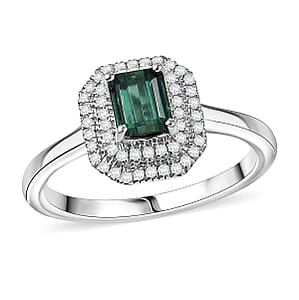 D'Joy Premium Pirineu Lagoon Tourmaline and Moissanite 1.25 ctw Ring in Rhodium Over Sterling Silver (Size 6.0)