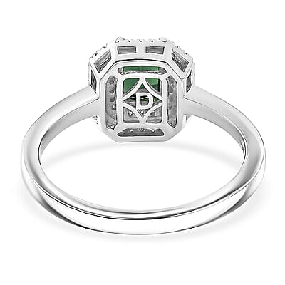 D'Joy  Pirineu Lagoon Tourmaline, Moissanite Ring in Rhodium Over Sterling Silver 1.25 ctw (Size 6.0)