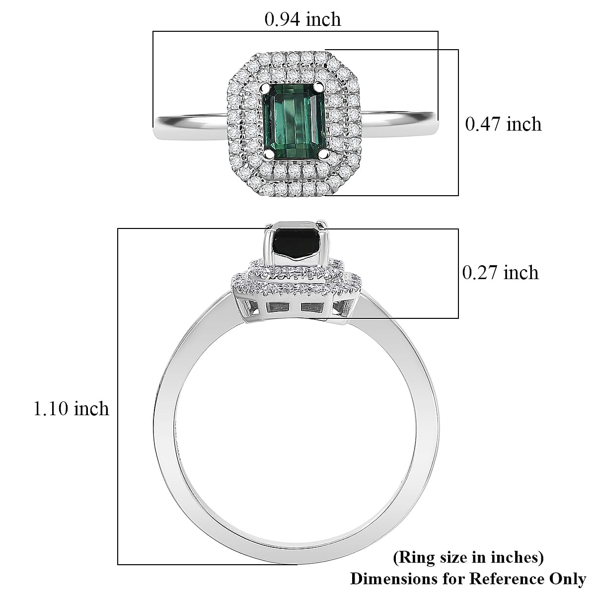 D'Joy Premium Pirineu Lagoon Tourmaline and Moissanite 1.25 ctw Ring in Rhodium Over Sterling Silver (Size 6.0) image number 5