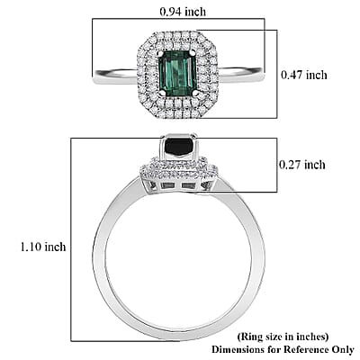 D'Joy  Pirineu Lagoon Tourmaline, Moissanite Ring in Rhodium Over Sterling Silver 1.25 ctw (Size 6.0)