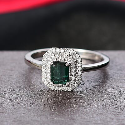 D'Joy  Pirineu Lagoon Tourmaline, Moissanite Ring in Rhodium Over Sterling Silver 1.25 ctw (Size 7.0)