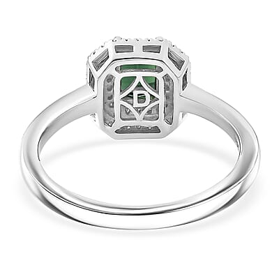 D'Joy  Pirineu Lagoon Tourmaline, Moissanite Ring in Rhodium Over Sterling Silver 1.25 ctw (Size 8.0)