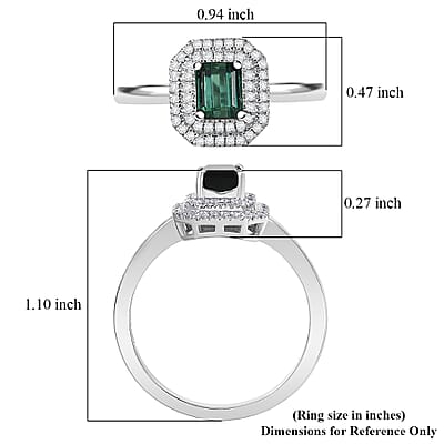 D'Joy  Pirineu Lagoon Tourmaline, Moissanite Ring in Rhodium Over Sterling Silver 1.25 ctw (Size 8.0)