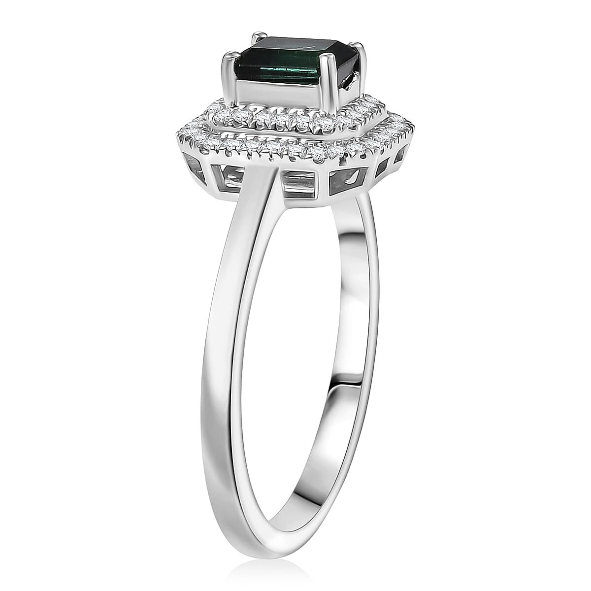D'Joy Premium Pirineu Lagoon Tourmaline, Moissanite Ring in Rhodium Over Sterling Silver (Size 6.0) 1.25 ctw image number 3