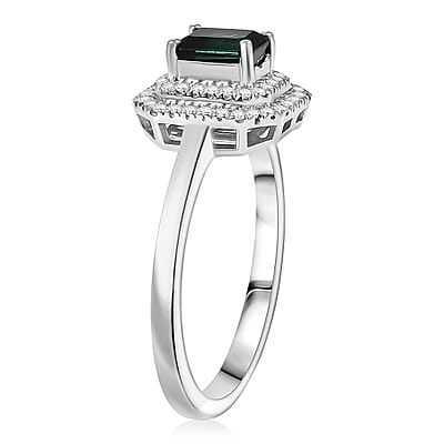 D'Joy  Pirineu Lagoon Tourmaline, Moissanite Ring in Rhodium Over Sterling Silver 1.25 ctw (Size 9.0)
